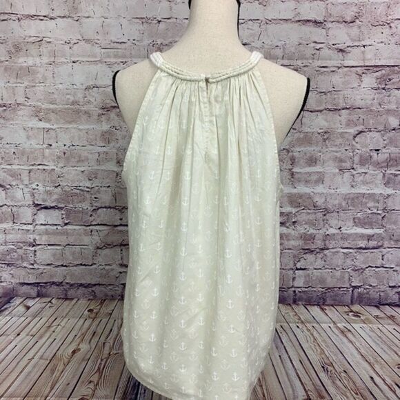 J. CREW Sleeveless Halter Tank Top Blouse Anchor Print Tan White - Picture 7 of 14